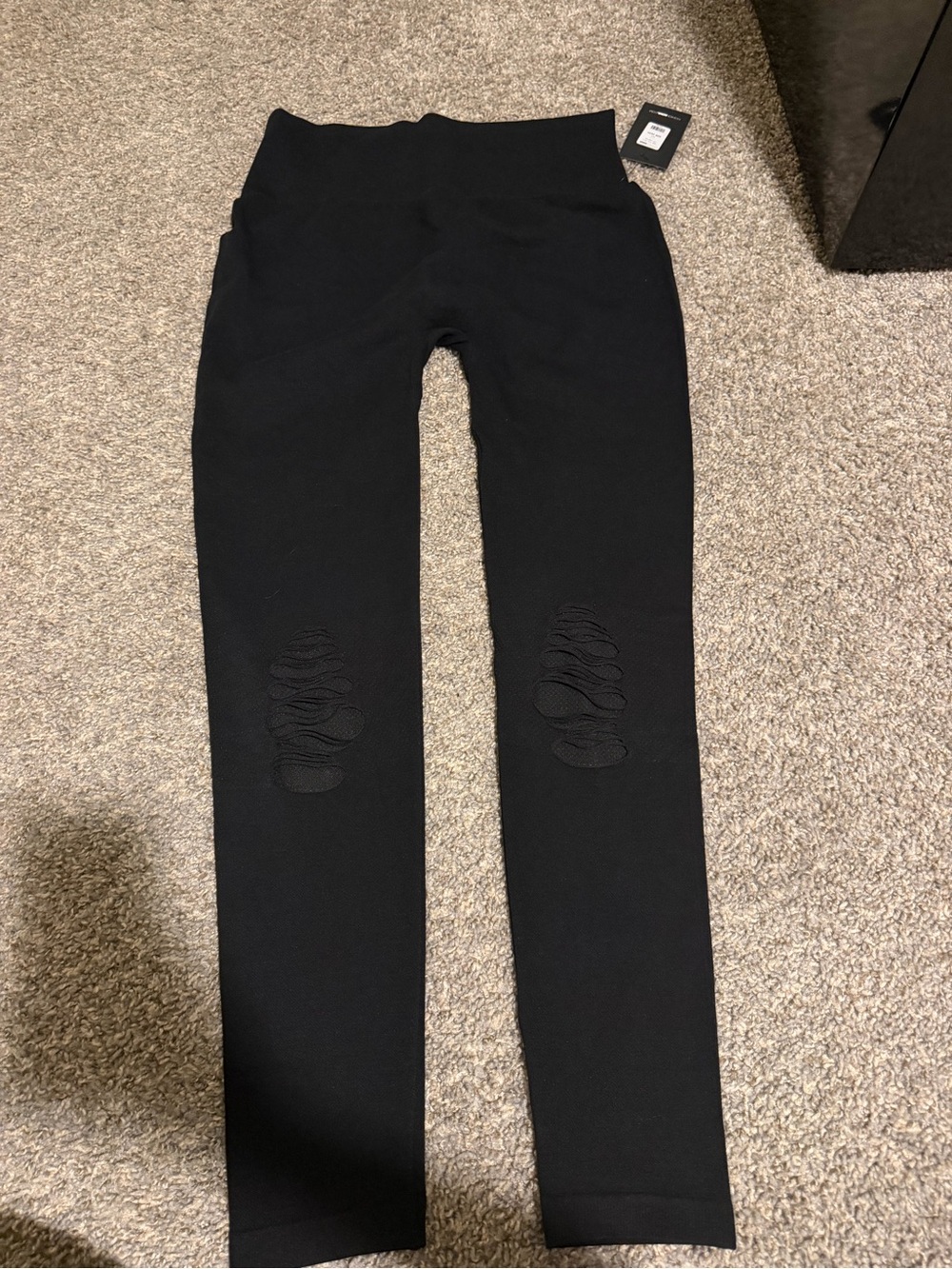 Fashion Nova Black Distressed Knee Seamless Leggings